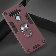 Silikon Hülle Handyhülle und Kunststoff Schutzhülle Hartschalen Tasche mit Magnetisch Fingerring Ständer für LG K51 Fuchsie