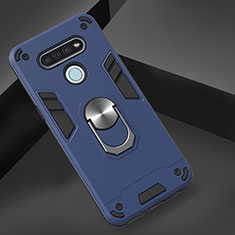 Silikon Hülle Handyhülle und Kunststoff Schutzhülle Hartschalen Tasche mit Magnetisch Fingerring Ständer für LG K51 Königs Blau