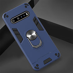 Silikon Hülle Handyhülle und Kunststoff Schutzhülle Hartschalen Tasche mit Magnetisch Fingerring Ständer für LG V60 ThinQ 5G Blau