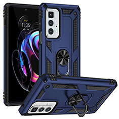 Silikon Hülle Handyhülle und Kunststoff Schutzhülle Hartschalen Tasche mit Magnetisch Fingerring Ständer für Motorola Moto Edge S Pro 5G Blau