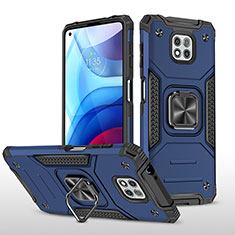 Silikon Hülle Handyhülle und Kunststoff Schutzhülle Hartschalen Tasche mit Magnetisch Fingerring Ständer für Motorola Moto G Power (2021) Blau