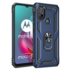 Silikon Hülle Handyhülle und Kunststoff Schutzhülle Hartschalen Tasche mit Magnetisch Fingerring Ständer für Motorola Moto G10 Blau