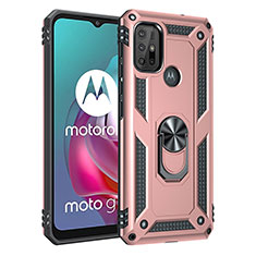 Silikon Hülle Handyhülle und Kunststoff Schutzhülle Hartschalen Tasche mit Magnetisch Fingerring Ständer für Motorola Moto G10 Power Rosegold