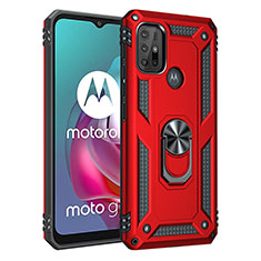 Silikon Hülle Handyhülle und Kunststoff Schutzhülle Hartschalen Tasche mit Magnetisch Fingerring Ständer für Motorola Moto G10 Power Rot