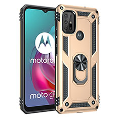 Silikon Hülle Handyhülle und Kunststoff Schutzhülle Hartschalen Tasche mit Magnetisch Fingerring Ständer für Motorola Moto G30 Gold