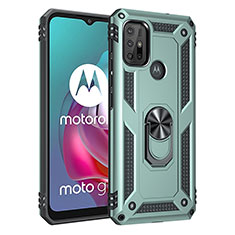 Silikon Hülle Handyhülle und Kunststoff Schutzhülle Hartschalen Tasche mit Magnetisch Fingerring Ständer für Motorola Moto G30 Grün