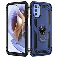 Silikon Hülle Handyhülle und Kunststoff Schutzhülle Hartschalen Tasche mit Magnetisch Fingerring Ständer für Motorola Moto G31 Blau