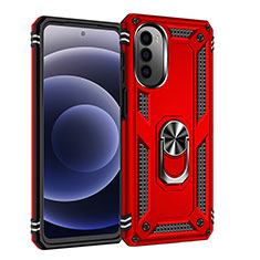 Silikon Hülle Handyhülle und Kunststoff Schutzhülle Hartschalen Tasche mit Magnetisch Fingerring Ständer für Motorola Moto G71s 5G Rot