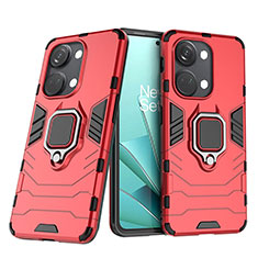 Silikon Hülle Handyhülle und Kunststoff Schutzhülle Hartschalen Tasche mit Magnetisch Fingerring Ständer für OnePlus Ace 2V 5G Rot