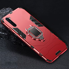 Silikon Hülle Handyhülle und Kunststoff Schutzhülle Hartschalen Tasche mit Magnetisch Fingerring Ständer für OnePlus Nord Rot