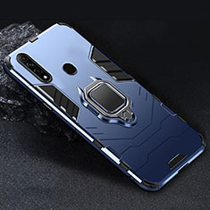 Silikon Hülle Handyhülle und Kunststoff Schutzhülle Hartschalen Tasche mit Magnetisch Fingerring Ständer für Oppo A31 Blau