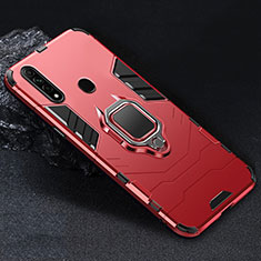 Silikon Hülle Handyhülle und Kunststoff Schutzhülle Hartschalen Tasche mit Magnetisch Fingerring Ständer für Oppo A31 Rot