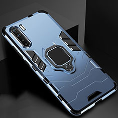 Silikon Hülle Handyhülle und Kunststoff Schutzhülle Hartschalen Tasche mit Magnetisch Fingerring Ständer für Oppo A91 Blau
