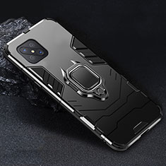 Silikon Hülle Handyhülle und Kunststoff Schutzhülle Hartschalen Tasche mit Magnetisch Fingerring Ständer für Oppo A92s 5G Schwarz