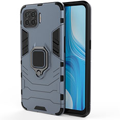Silikon Hülle Handyhülle und Kunststoff Schutzhülle Hartschalen Tasche mit Magnetisch Fingerring Ständer für Oppo F17 Pro Blau