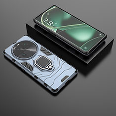 Silikon Hülle Handyhülle und Kunststoff Schutzhülle Hartschalen Tasche mit Magnetisch Fingerring Ständer für Oppo Find X6 5G Blau