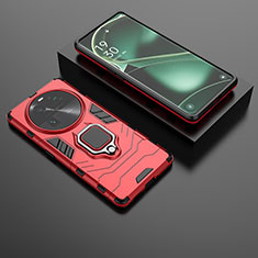 Silikon Hülle Handyhülle und Kunststoff Schutzhülle Hartschalen Tasche mit Magnetisch Fingerring Ständer für Oppo Find X6 5G Rot