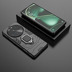 Silikon Hülle Handyhülle und Kunststoff Schutzhülle Hartschalen Tasche mit Magnetisch Fingerring Ständer für Oppo Find X6 5G Schwarz