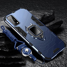 Silikon Hülle Handyhülle und Kunststoff Schutzhülle Hartschalen Tasche mit Magnetisch Fingerring Ständer für Oppo K7x 5G Blau