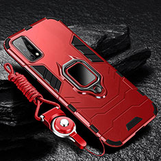 Silikon Hülle Handyhülle und Kunststoff Schutzhülle Hartschalen Tasche mit Magnetisch Fingerring Ständer für Oppo K7x 5G Rot