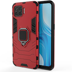 Silikon Hülle Handyhülle und Kunststoff Schutzhülle Hartschalen Tasche mit Magnetisch Fingerring Ständer für Oppo Reno4 F Rot