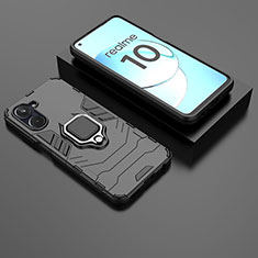 Silikon Hülle Handyhülle und Kunststoff Schutzhülle Hartschalen Tasche mit Magnetisch Fingerring Ständer für Realme 10 4G Schwarz