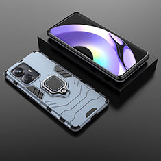 Silikon Hülle Handyhülle und Kunststoff Schutzhülle Hartschalen Tasche mit Magnetisch Fingerring Ständer für Realme 10 Pro+ Plus 5G Blau