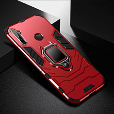 Silikon Hülle Handyhülle und Kunststoff Schutzhülle Hartschalen Tasche mit Magnetisch Fingerring Ständer für Realme 5 Pro Rot