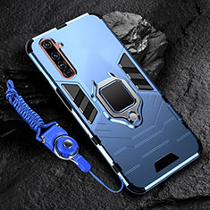 Silikon Hülle Handyhülle und Kunststoff Schutzhülle Hartschalen Tasche mit Magnetisch Fingerring Ständer für Realme 6 Pro Blau