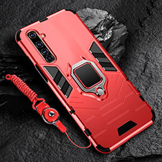 Silikon Hülle Handyhülle und Kunststoff Schutzhülle Hartschalen Tasche mit Magnetisch Fingerring Ständer für Realme 6 Pro Rot