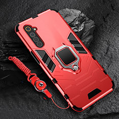 Silikon Hülle Handyhülle und Kunststoff Schutzhülle Hartschalen Tasche mit Magnetisch Fingerring Ständer für Realme 6s Rot