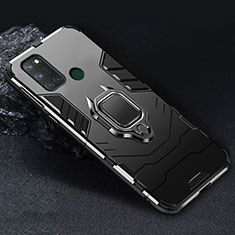 Silikon Hülle Handyhülle und Kunststoff Schutzhülle Hartschalen Tasche mit Magnetisch Fingerring Ständer für Realme 7i Schwarz
