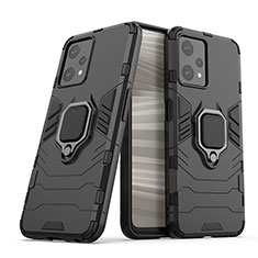 Silikon Hülle Handyhülle und Kunststoff Schutzhülle Hartschalen Tasche mit Magnetisch Fingerring Ständer für Realme 9 Pro 5G Schwarz