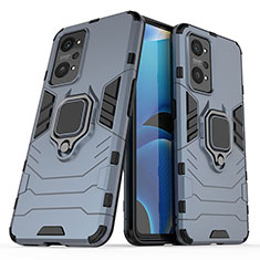 Silikon Hülle Handyhülle und Kunststoff Schutzhülle Hartschalen Tasche mit Magnetisch Fingerring Ständer für Realme GT Neo 3T 5G Blau