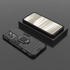 Silikon Hülle Handyhülle und Kunststoff Schutzhülle Hartschalen Tasche mit Magnetisch Fingerring Ständer für Realme GT2 Pro 5G Schwarz