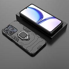 Silikon Hülle Handyhülle und Kunststoff Schutzhülle Hartschalen Tasche mit Magnetisch Fingerring Ständer für Realme Narzo N53 Schwarz