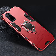 Silikon Hülle Handyhülle und Kunststoff Schutzhülle Hartschalen Tasche mit Magnetisch Fingerring Ständer für Realme V5 5G Rot