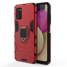 Silikon Hülle Handyhülle und Kunststoff Schutzhülle Hartschalen Tasche mit Magnetisch Fingerring Ständer für Samsung Galaxy A02s Rot
