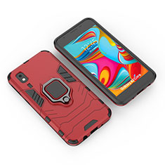 Silikon Hülle Handyhülle und Kunststoff Schutzhülle Hartschalen Tasche mit Magnetisch Fingerring Ständer für Samsung Galaxy A2 Core A260F A260G Rot