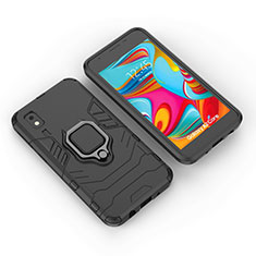 Silikon Hülle Handyhülle und Kunststoff Schutzhülle Hartschalen Tasche mit Magnetisch Fingerring Ständer für Samsung Galaxy A2 Core A260F A260G Schwarz