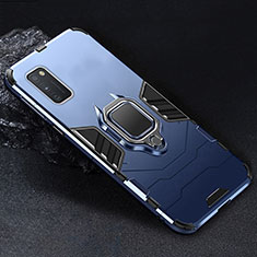 Silikon Hülle Handyhülle und Kunststoff Schutzhülle Hartschalen Tasche mit Magnetisch Fingerring Ständer für Samsung Galaxy A41 Blau