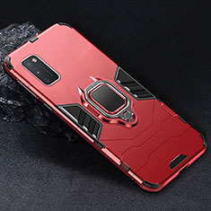 Silikon Hülle Handyhülle und Kunststoff Schutzhülle Hartschalen Tasche mit Magnetisch Fingerring Ständer für Samsung Galaxy A41 Rot