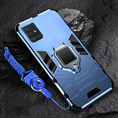 Silikon Hülle Handyhülle und Kunststoff Schutzhülle Hartschalen Tasche mit Magnetisch Fingerring Ständer für Samsung Galaxy A71 5G Blau