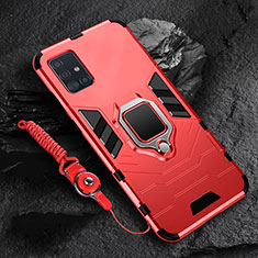 Silikon Hülle Handyhülle und Kunststoff Schutzhülle Hartschalen Tasche mit Magnetisch Fingerring Ständer für Samsung Galaxy A71 5G Rot