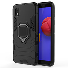 Silikon Hülle Handyhülle und Kunststoff Schutzhülle Hartschalen Tasche mit Magnetisch Fingerring Ständer für Samsung Galaxy M01 Core Schwarz