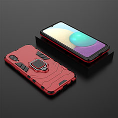 Silikon Hülle Handyhülle und Kunststoff Schutzhülle Hartschalen Tasche mit Magnetisch Fingerring Ständer für Samsung Galaxy M02 Rot