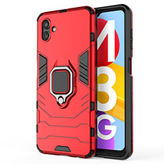 Silikon Hülle Handyhülle und Kunststoff Schutzhülle Hartschalen Tasche mit Magnetisch Fingerring Ständer für Samsung Galaxy M13 5G Rot