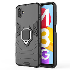 Silikon Hülle Handyhülle und Kunststoff Schutzhülle Hartschalen Tasche mit Magnetisch Fingerring Ständer für Samsung Galaxy M13 5G Schwarz