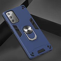 Silikon Hülle Handyhülle und Kunststoff Schutzhülle Hartschalen Tasche mit Magnetisch Fingerring Ständer für Samsung Galaxy Note 20 Plus 5G Blau