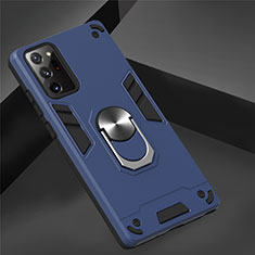 Silikon Hülle Handyhülle und Kunststoff Schutzhülle Hartschalen Tasche mit Magnetisch Fingerring Ständer für Samsung Galaxy Note 20 Ultra 5G Blau
